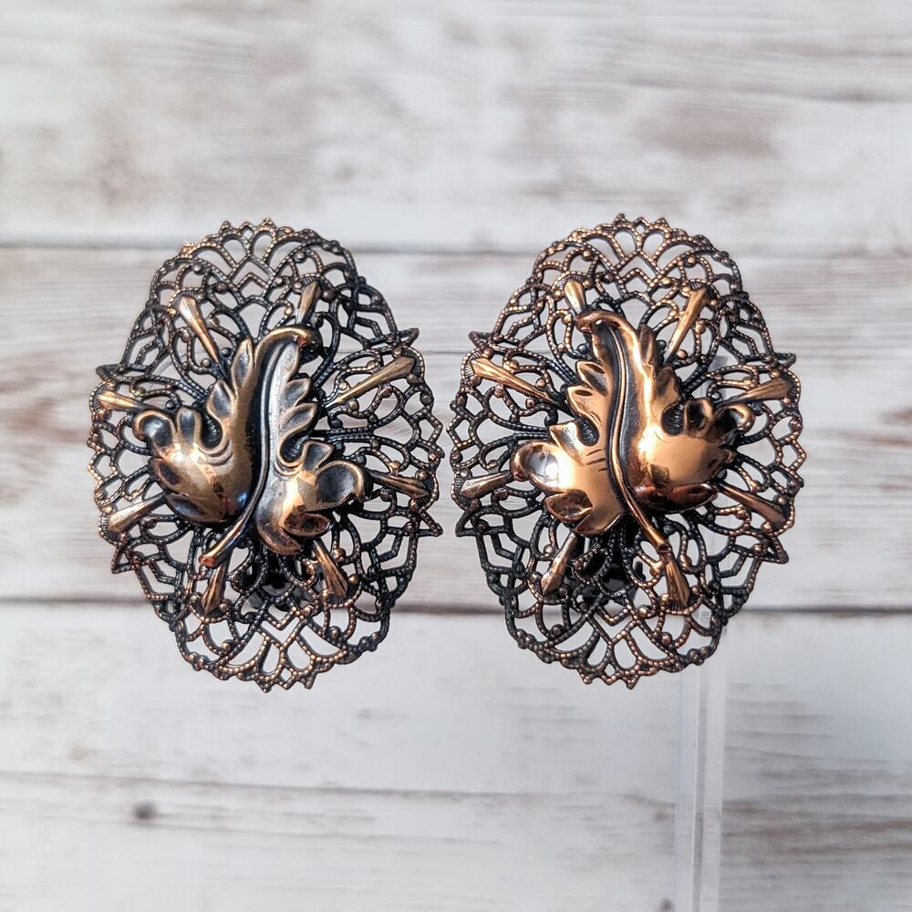 Vintage Clip On Earrings - Extra Large Ornate with Leaf Detail